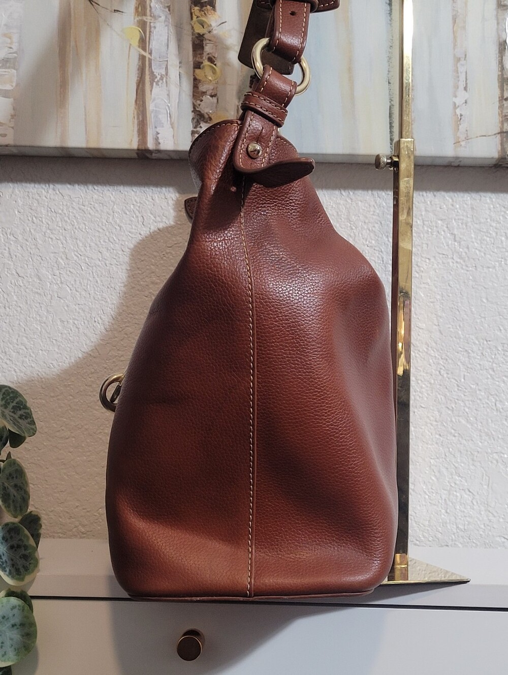 Dooney & Bourke Chestnut Brown Leather Shoulder Bag with Polished Hardware - Picture 3 of 15